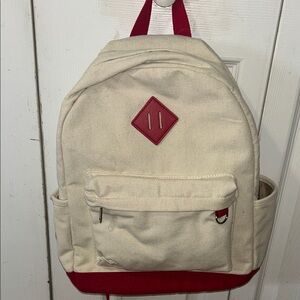 wild fable Cream Canvas Backpack with Red Trim